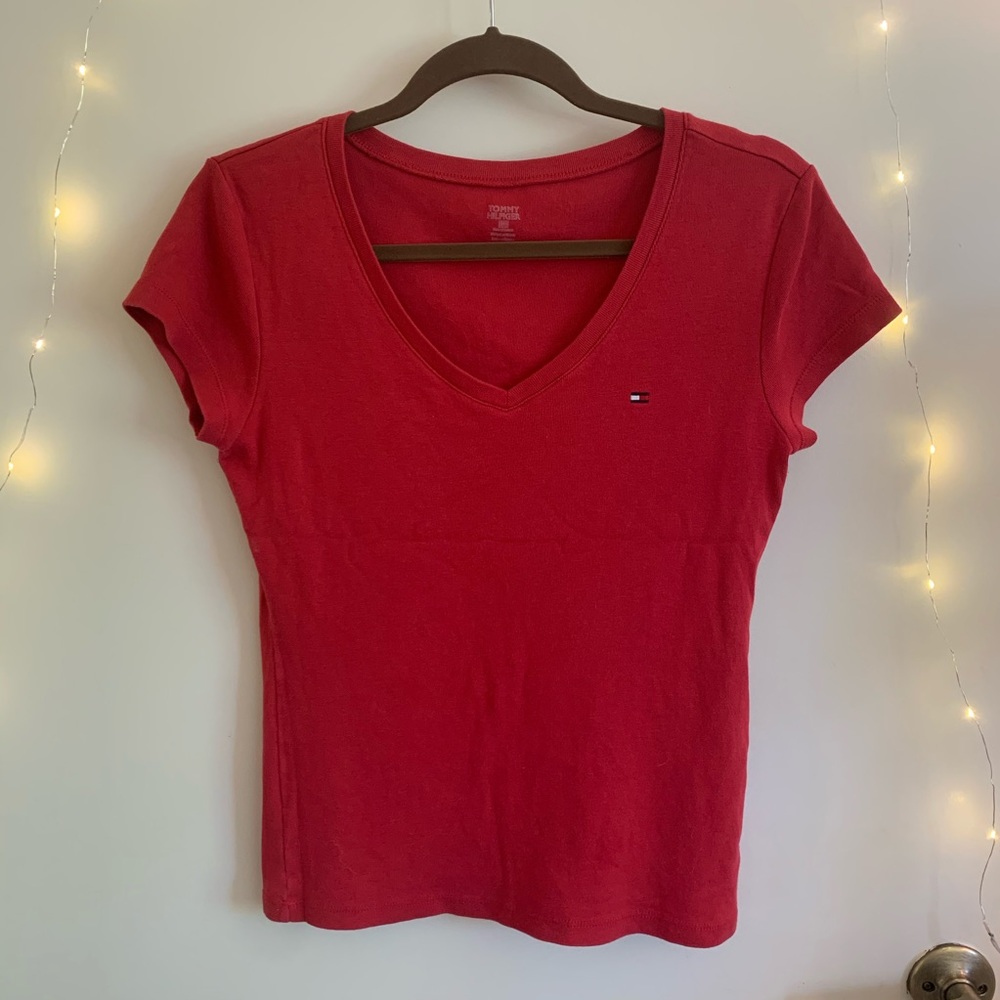 Tommy Hilfiger Red Polo Tee 100% Cotton Size M